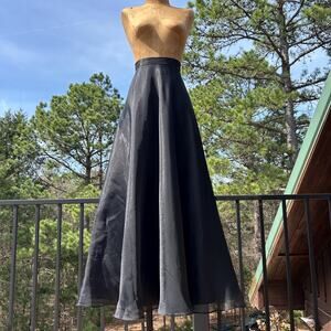 Vintage 90s Black Layered Sheer Organza + Taffeta Full Flowy Maxi Skirt S M